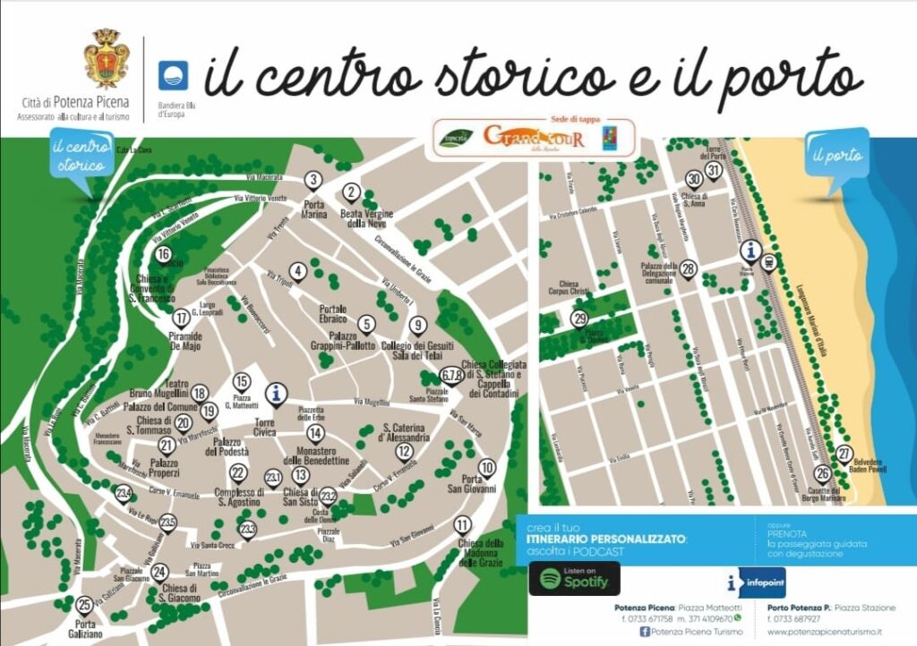 map of the historic center and the port with the places where you can listen the audio description